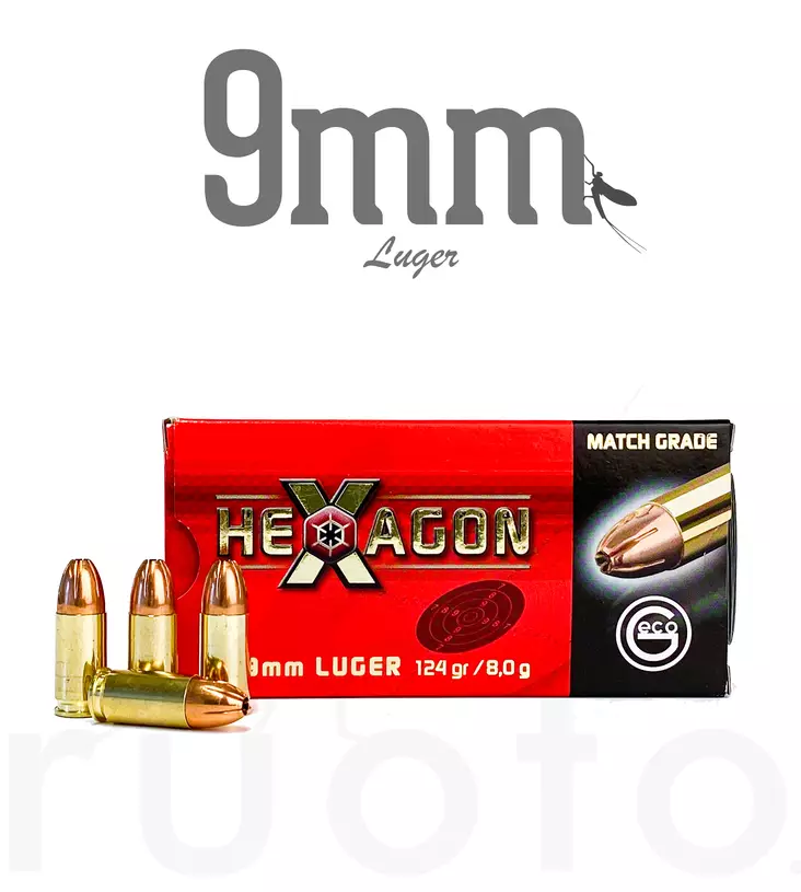 Geco HeXagon 9mm Luger 8,0g 50pcs - Patruunat 9x19 - 4000294188404 - 1