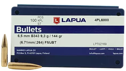 Lapua 6,5mm 9,3g FMJBT 100pcs B343 - 6,5 mm luodit - 6418267300247 - 1
